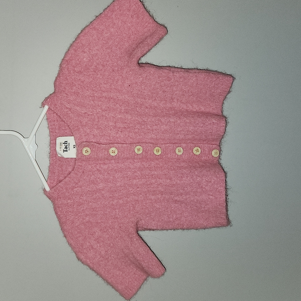 TACH Pink Dalia Button-Up Crop Sweater